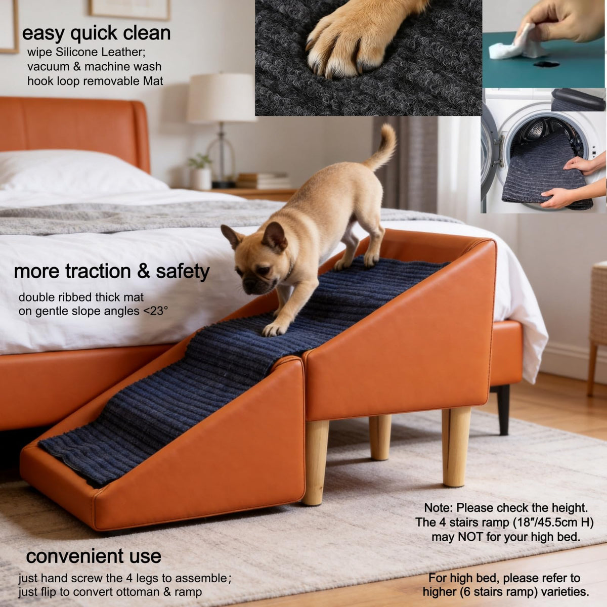 Foldable Dog Cat Stair Ramp Solid Wood Ottoman 18in H L631