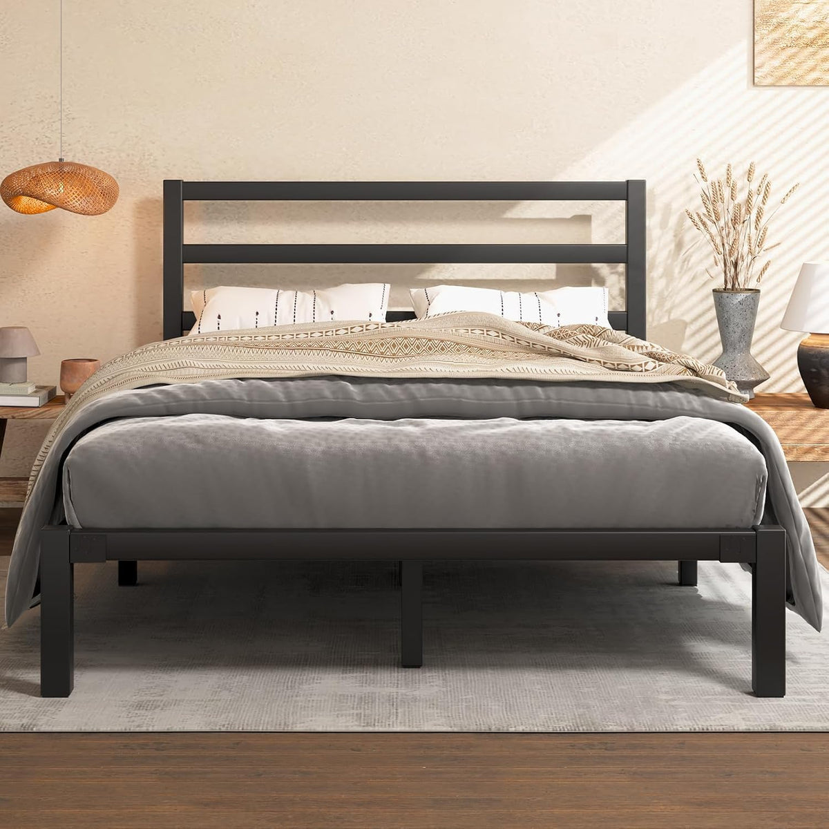 Queen Metal Platform Bed Frame with Headboard U8524
