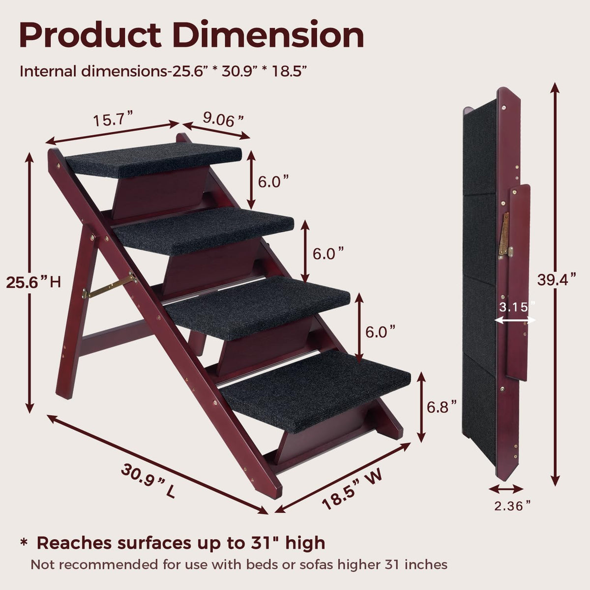 Foldable 4 Steps Wooden Dog Stairs G654