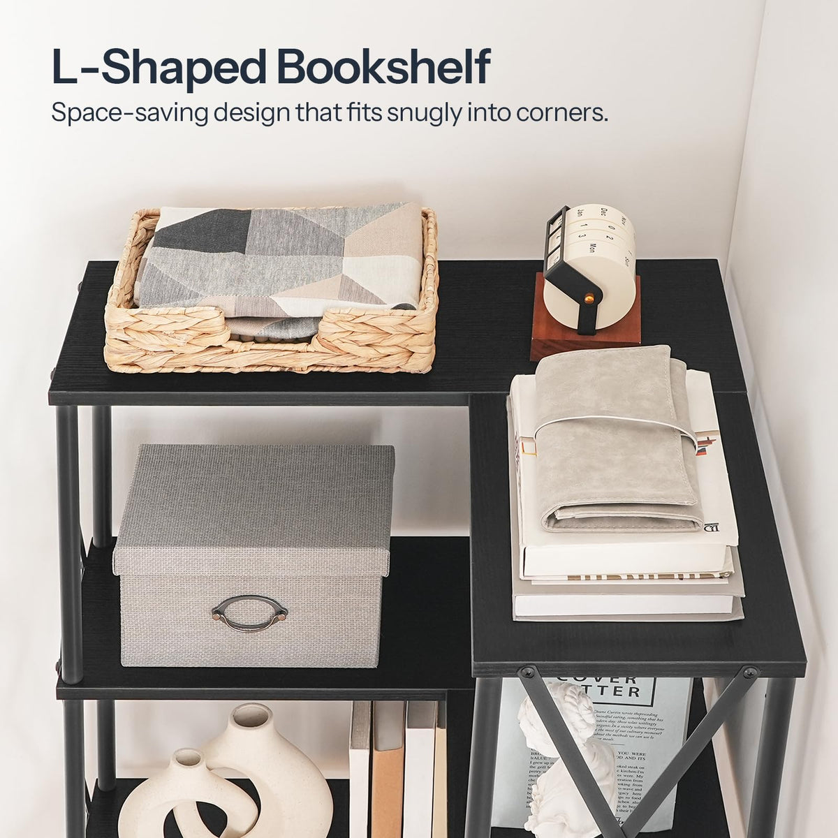 Black 5-Tier L-Shaped Corner Bookshelf X80751