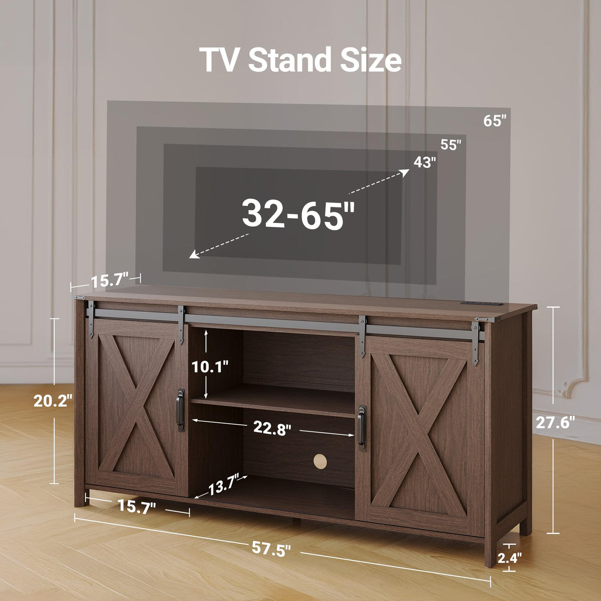 Farmhouse TV Stand 57 Inch Walnut C808