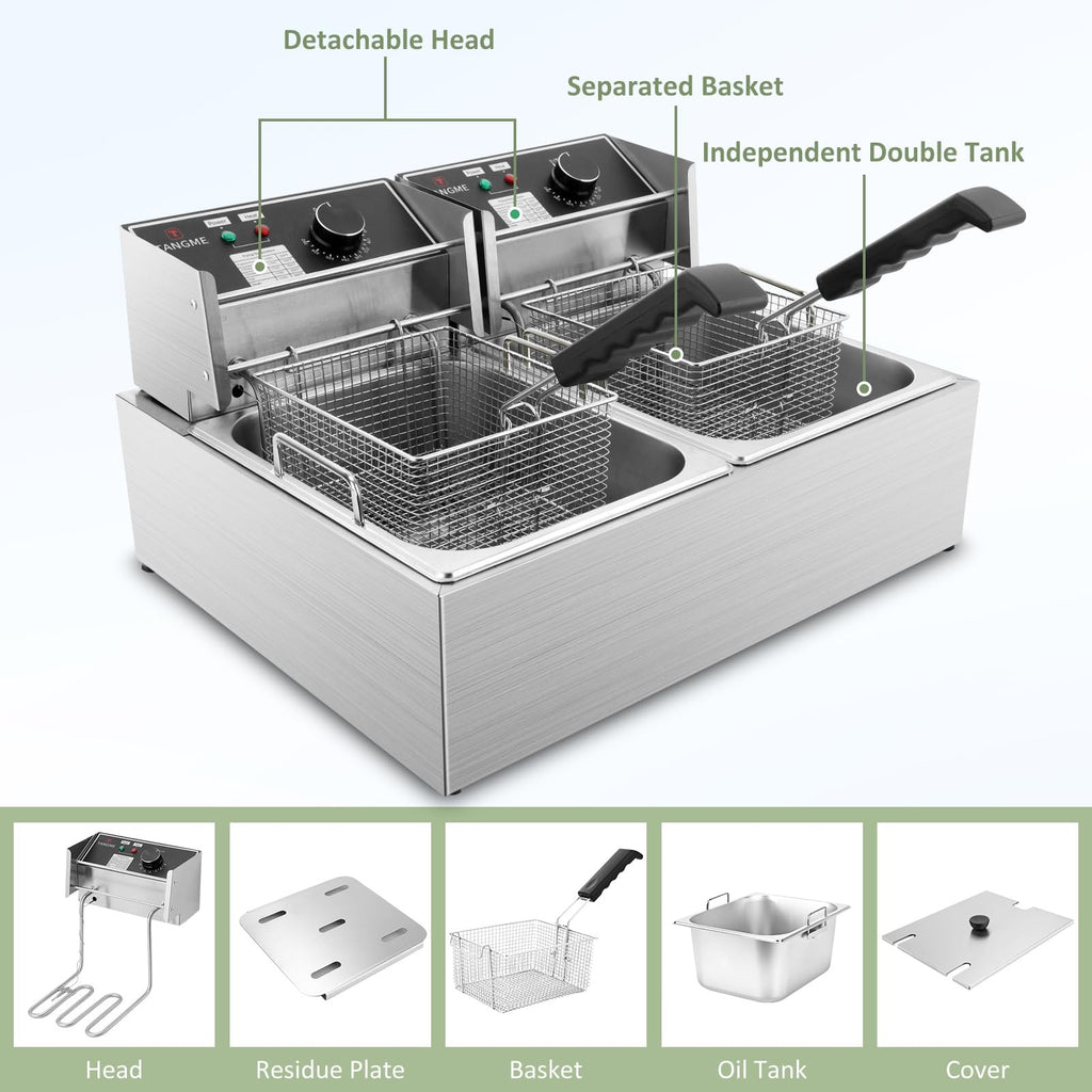 Commercial 3400W Electric Deep Fryer with 2x6.35QT Baskets U434116