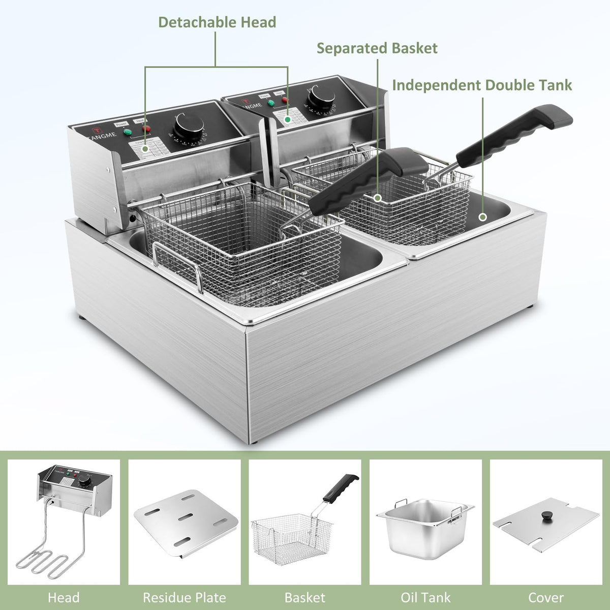 Commercial 3400W Electric Deep Fryer with 2x6.35QT Baskets U434116