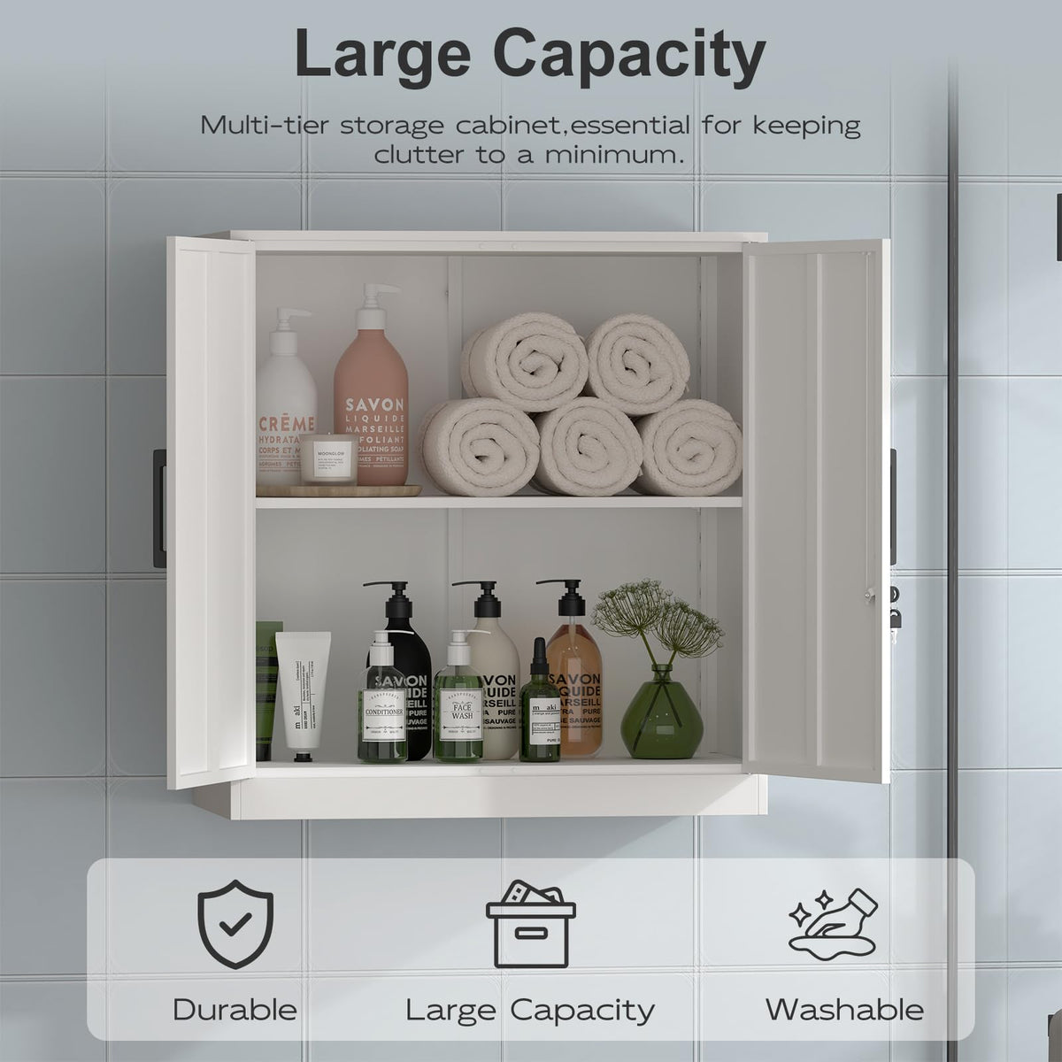 Lockable White Wall Cabinet with Adjustable Shelf T798