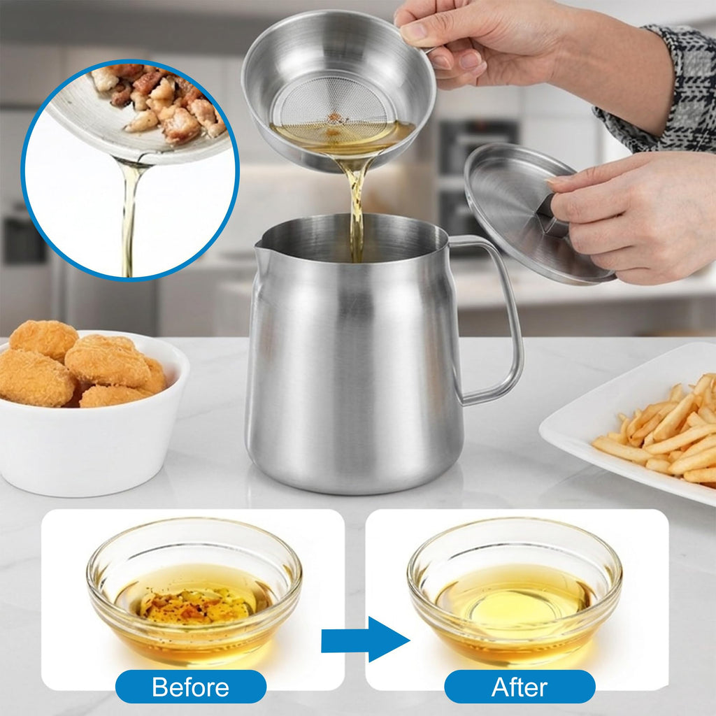 68oz Stainless Steel Oil Filter Pot with Fryer Basket G1637
