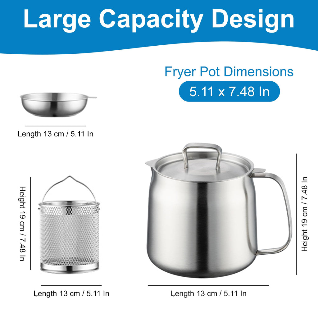 68oz Stainless Steel Oil Filter Pot with Fryer Basket G1637