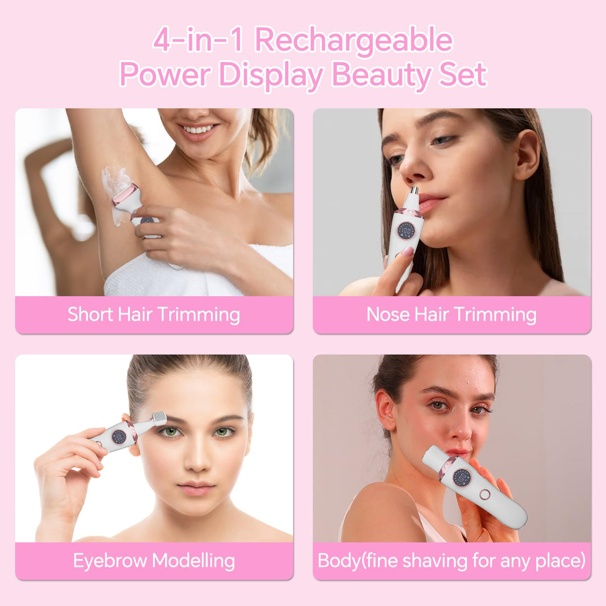 Electric Razor for Women, 4-in-1 Bikini Trimmer & Body Shaver, Rechargeable Wet/Dry P4965