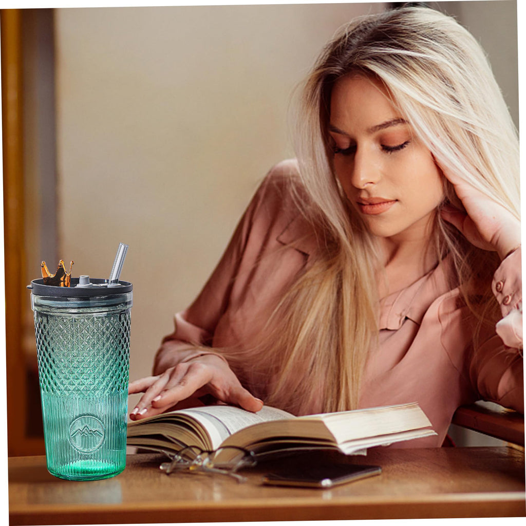 20Oz Glass Tumbler with Straw and Lid B7681