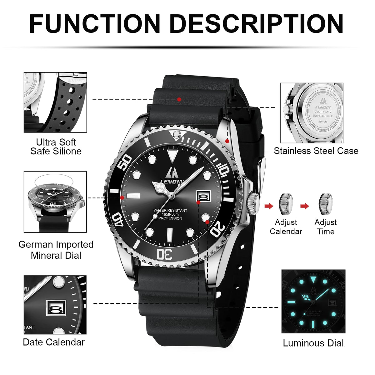 Waterproof Stainless Steel Mens Watch R272