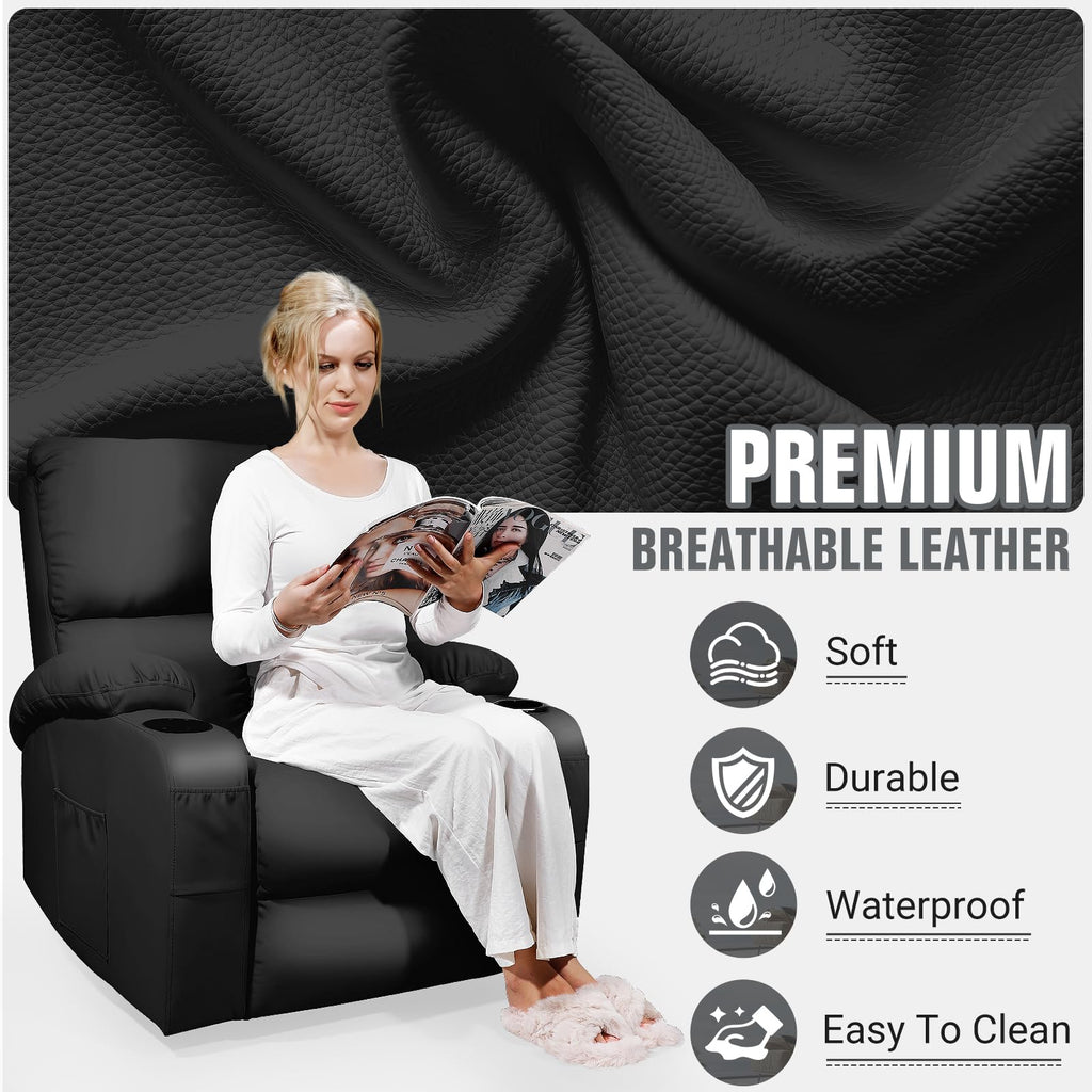 Black Faux Leather Massage Rocking Recliner Chair C7258