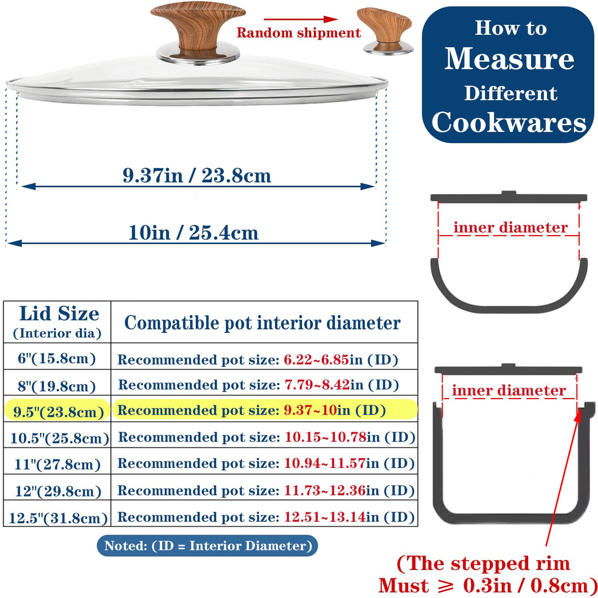 9.5 Inch Glass Lid with Knob I4985
