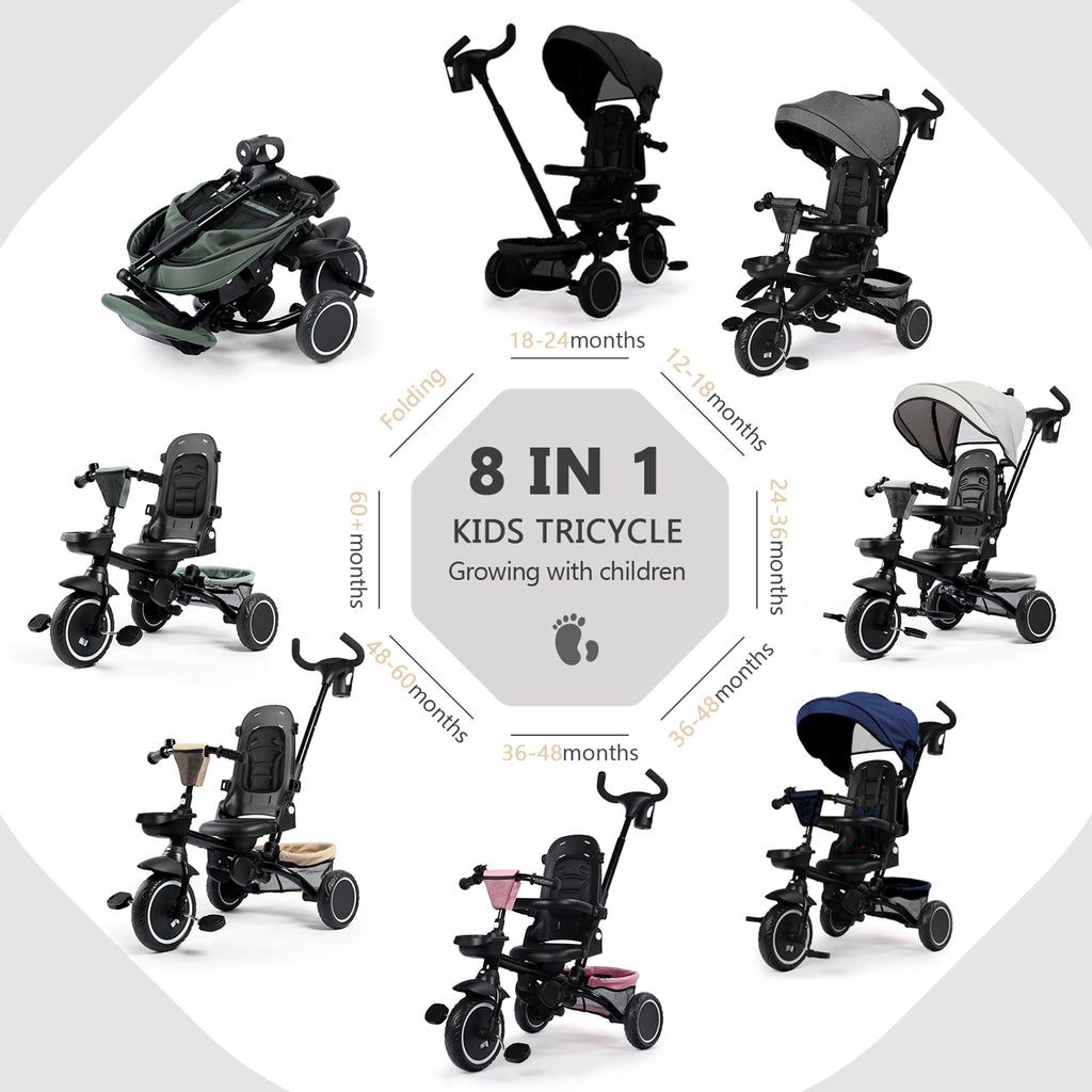8 in 1 Toddler Tricycle with Push Handle B840