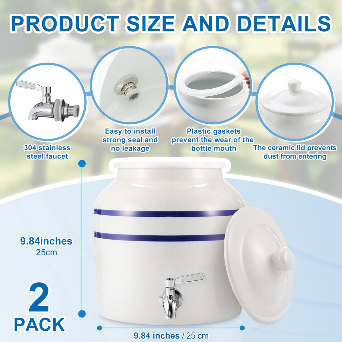 Ceramic Water Dispenser with 304 Stainless Steel Faucet and Lid Z108067