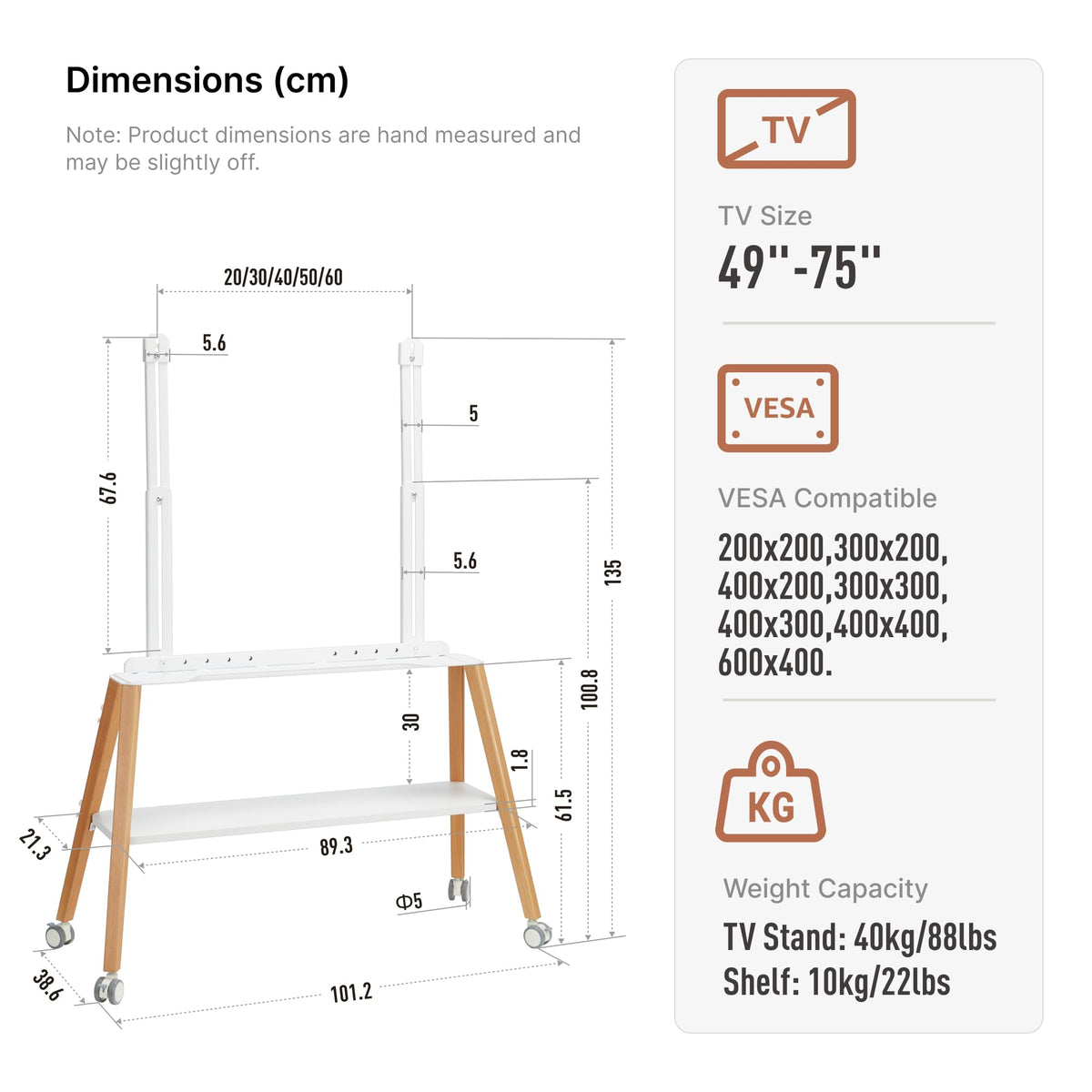 White Rolling Easel TV Stand U21472