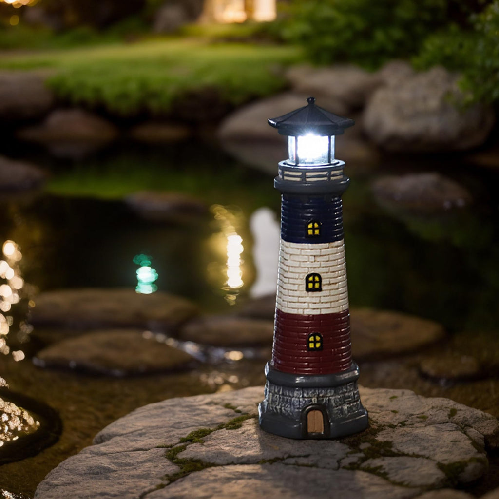 15" Tall Waterproof Resin Lighthouse Lamp with Rotating LED V74425