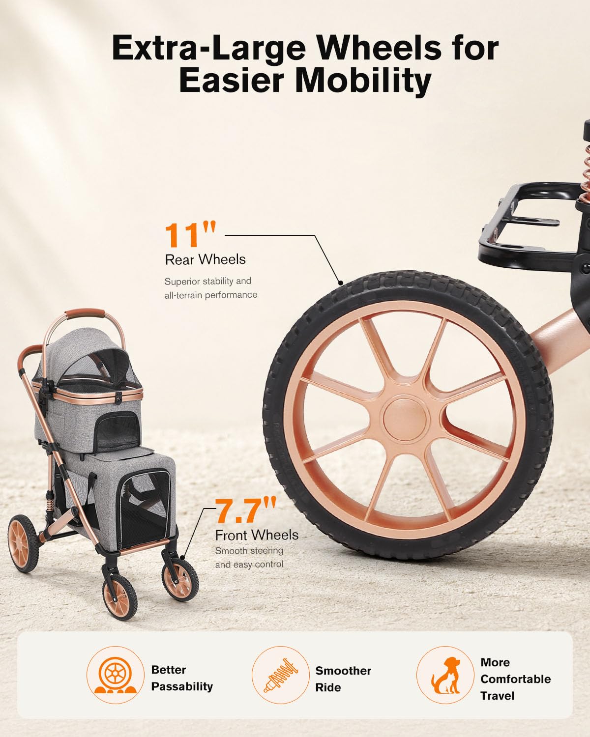 Double Pet Stroller with 2 Detachable Carriers T783479