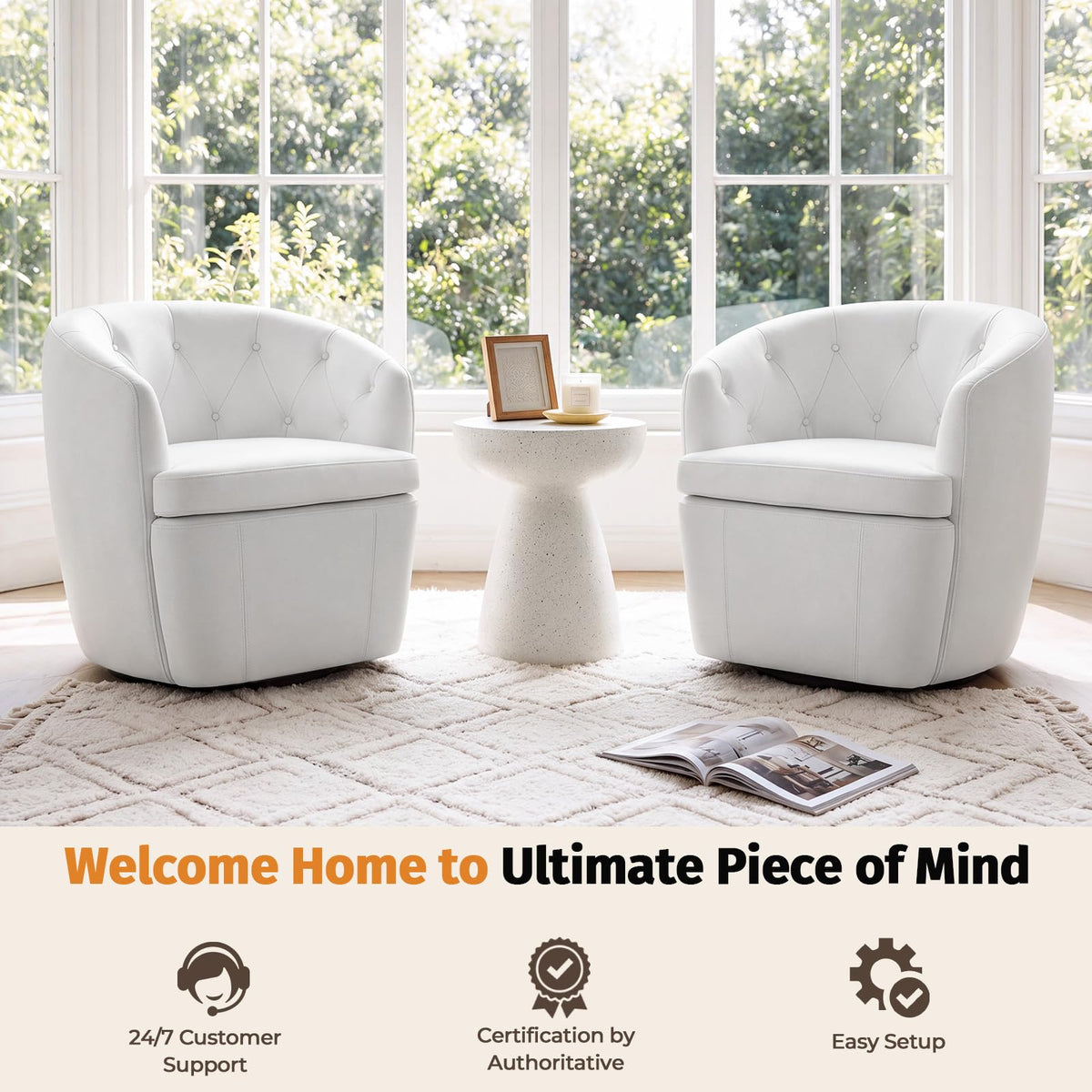 360° Swivel Button-Tufted Barrel Chair N136734