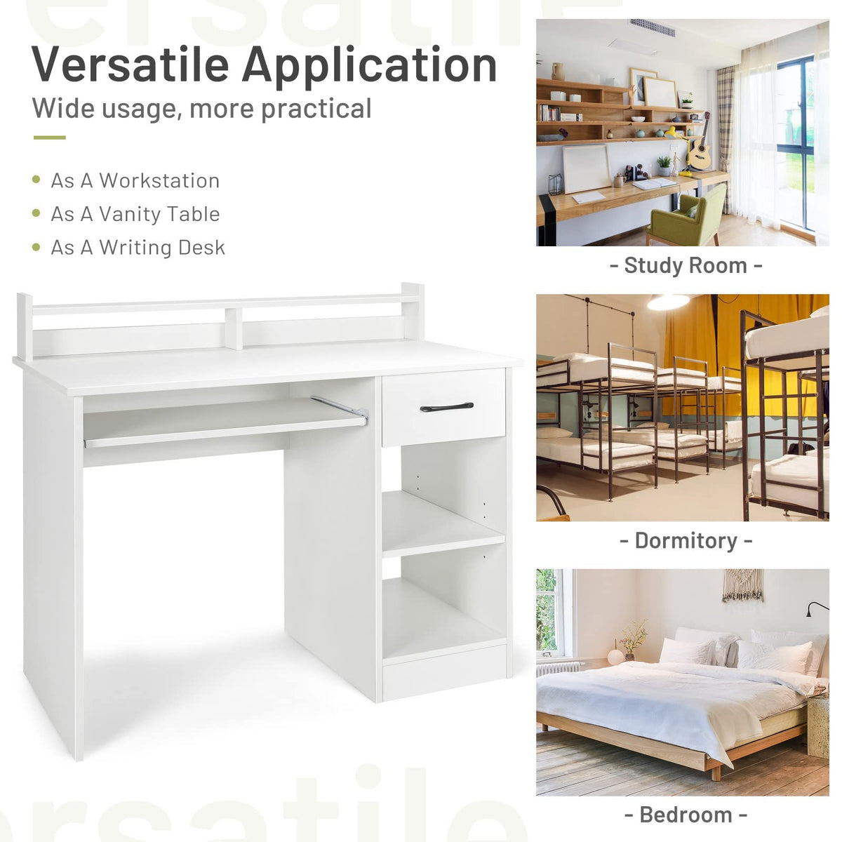 White Desk with Drawer and Keyboard Tray S152