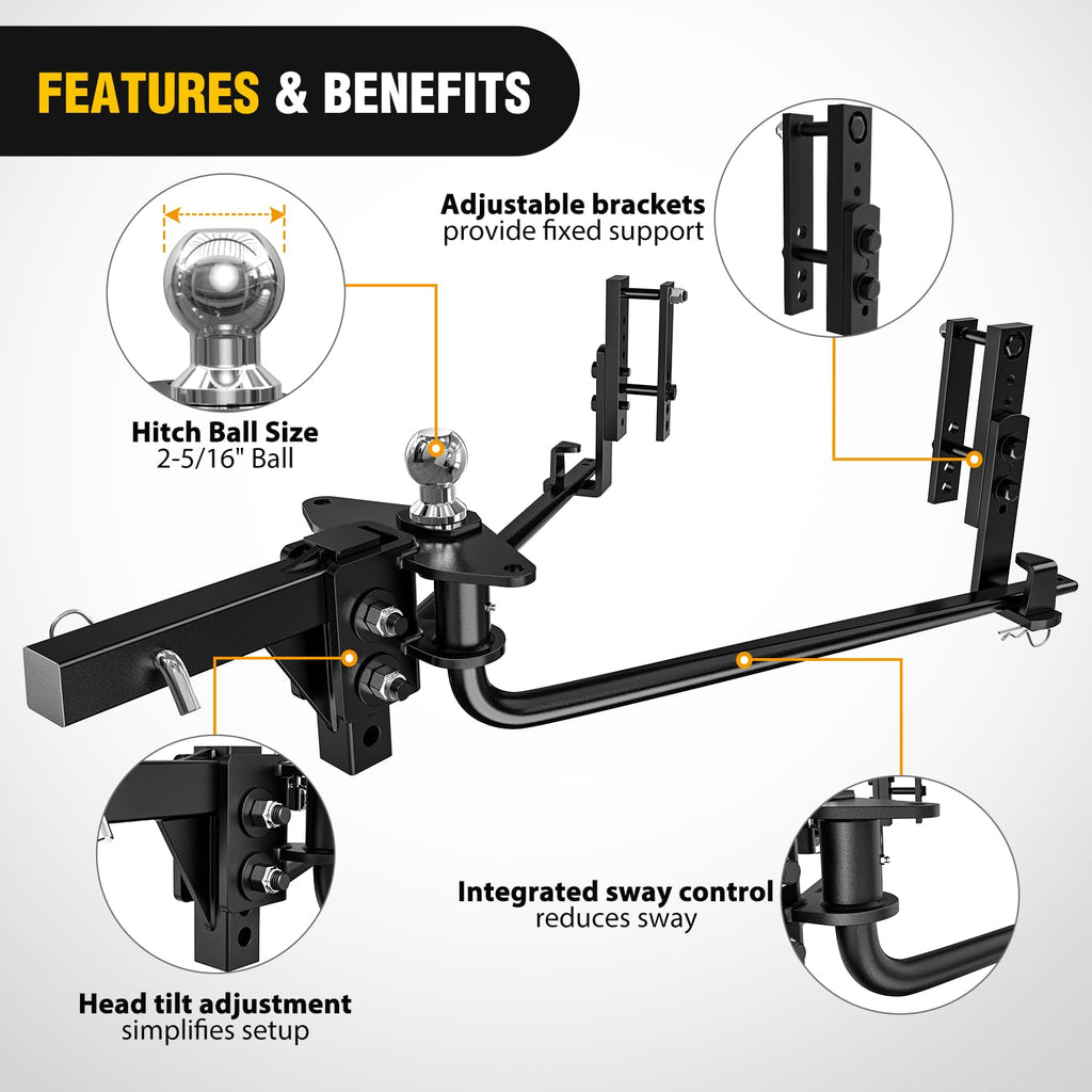 800 lbs Round Bar Weight Distributing Hitch Kit with Sway Control N9552