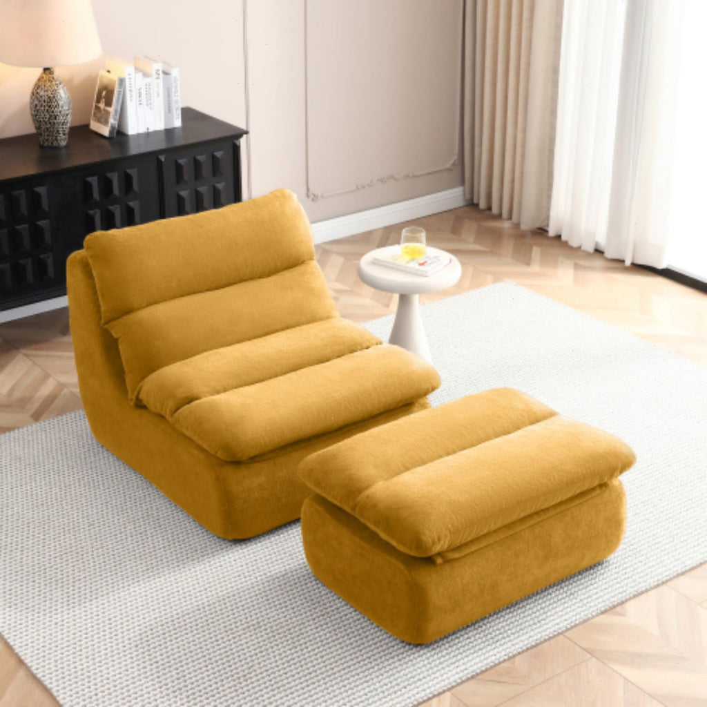 Yellow Memory Foam Bean Bag Chair with Ottoman O400