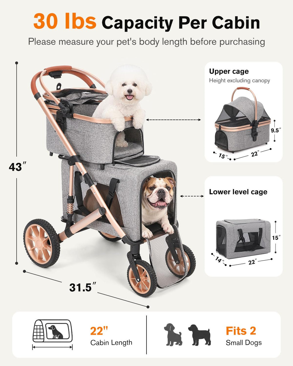 Double Pet Stroller with 2 Detachable Carriers T783479