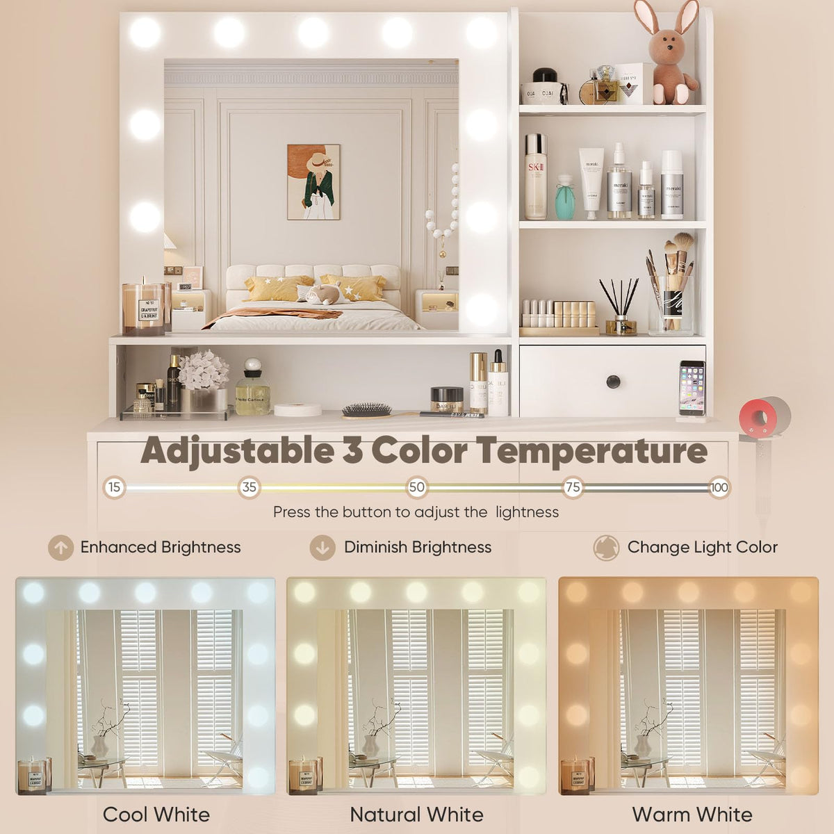 Makeup Vanity Desk with Mirror and Lights M7565