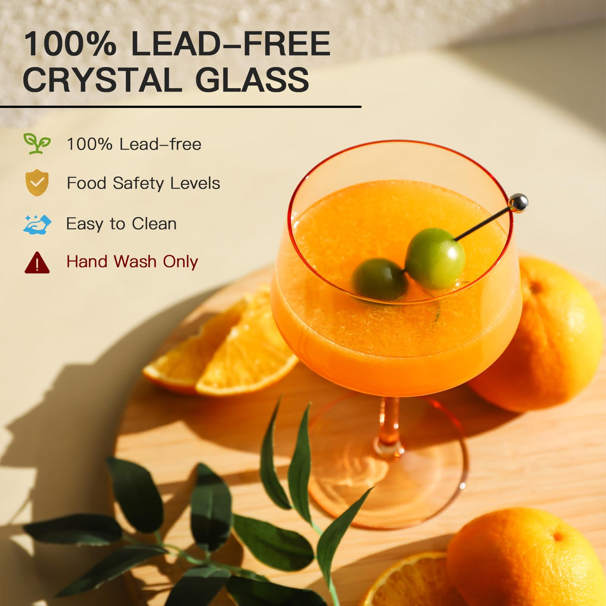 Colored Coupe Glasses Set of 6, Hand Blown 13Oz Z3520