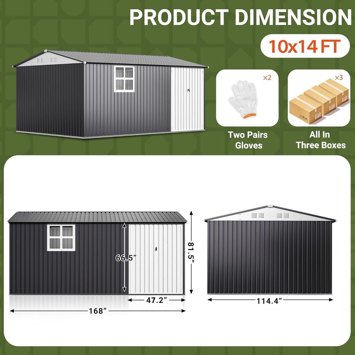 10X14 FT Metal Outdoor Storage Shed with Window, Black E6787
