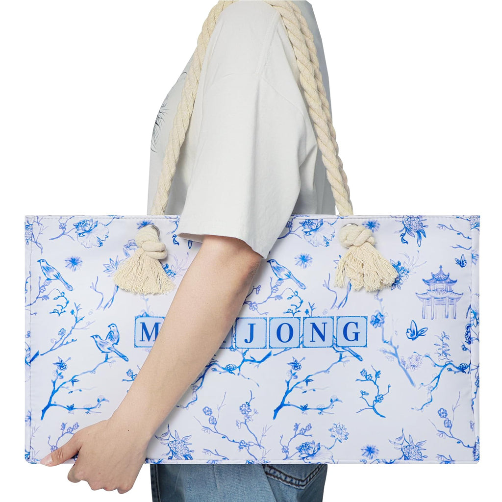 166 Blue Mahjong Tile Set with Bag and 4 All-in-One Rack/Pushers Z420414