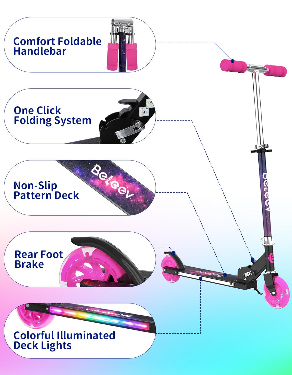 2 Wheel Folding Kick Scooter with Light Up Wheels A788