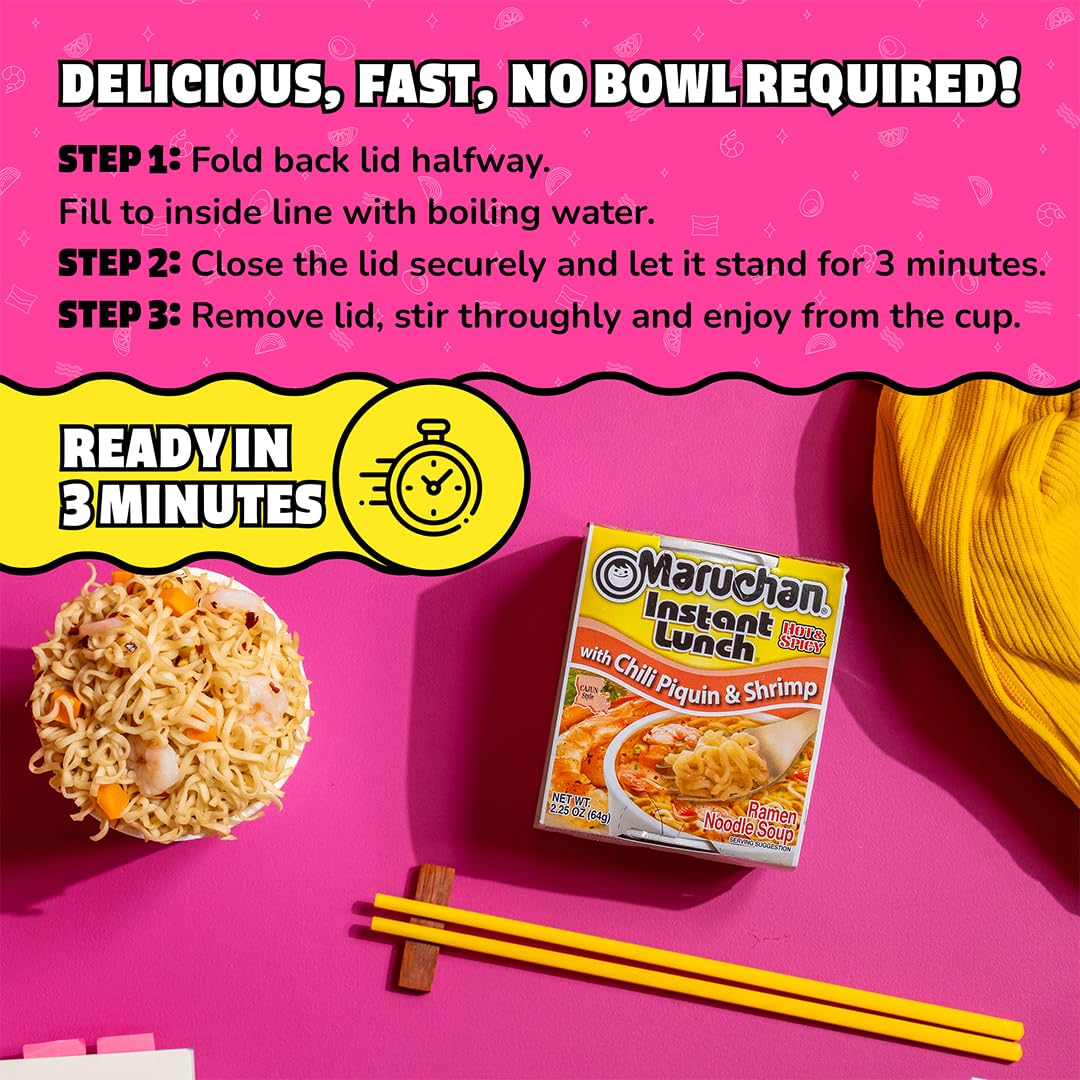 Instant Lunch Ramen Noodles Chili Piquin & Shrimp 2.25 Oz 12 Pack F6553