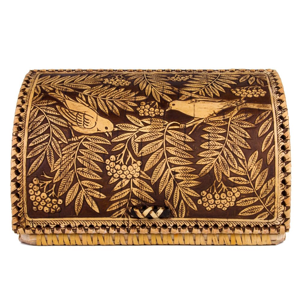 Birds Pattern Birch Bark Bread Box Q328