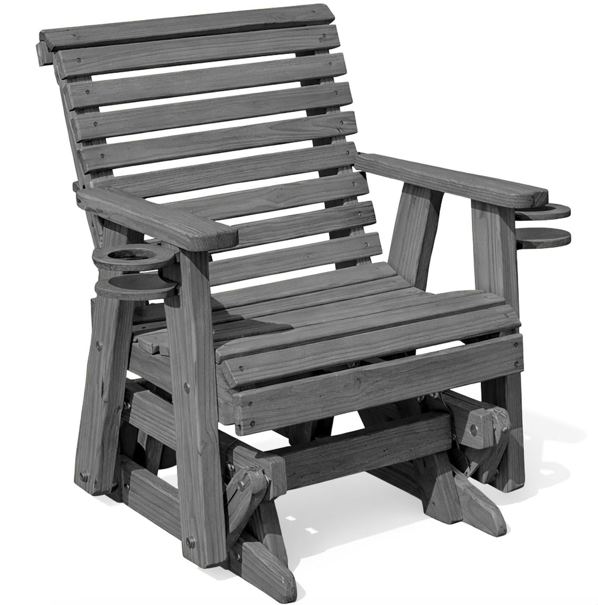 Grey Solid Pine Wood Glider Chair with Cupholders E23806