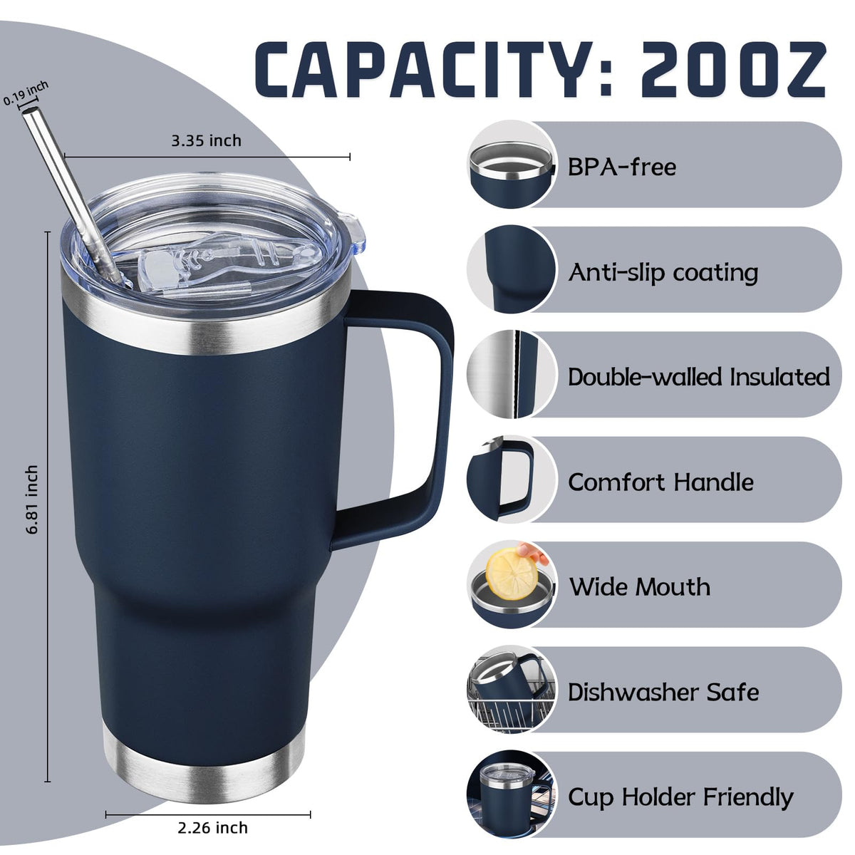 20 oz Stainless Steel Insulated Tumbler with Handle Lid and Straw Z74516
