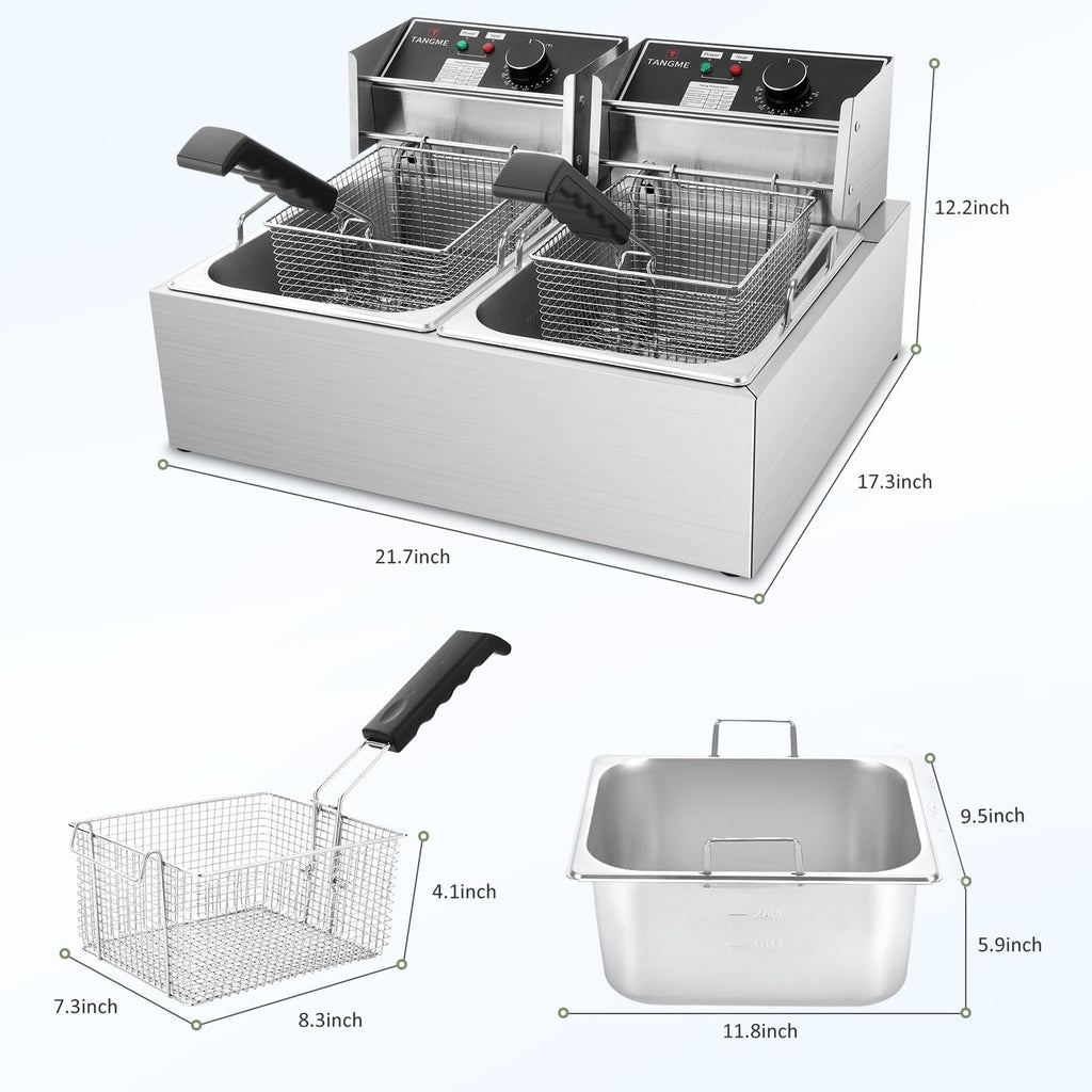 Commercial 3400W Electric Deep Fryer with 2x6.35QT Baskets U434116