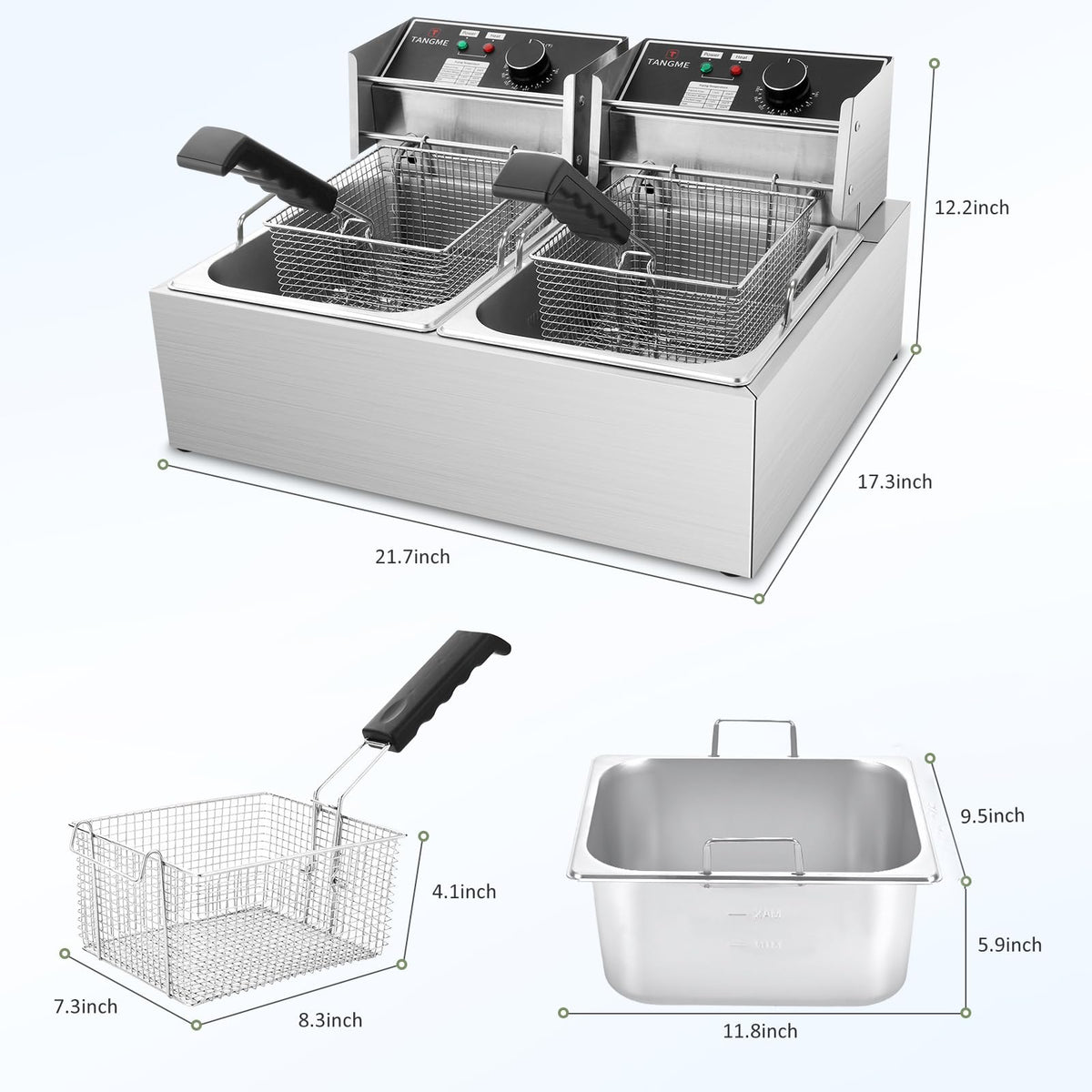 Commercial 3400W Electric Deep Fryer with 2x6.35QT Baskets U434116