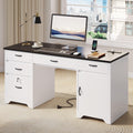 White Office Desk with Lockable Drawers and Charging Station B223