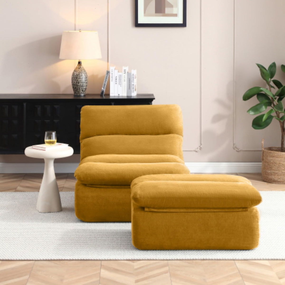 Yellow Memory Foam Bean Bag Chair with Ottoman O400