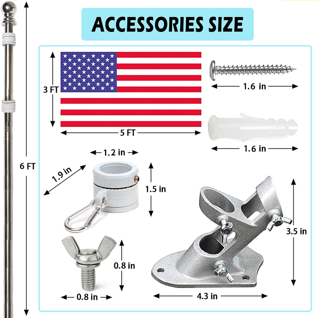 6FT Tangle Free Spinning Metal Flag Pole Kit with 3x5 Flag R79440