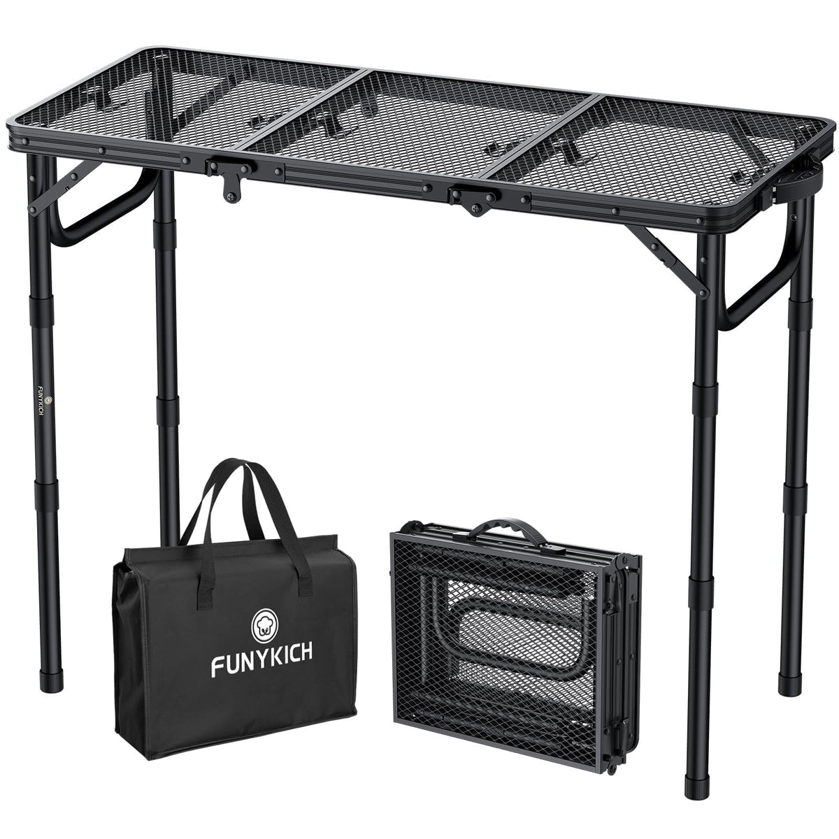 Folding Grill Table 3ft 3 Adjustable Heights Black B898748