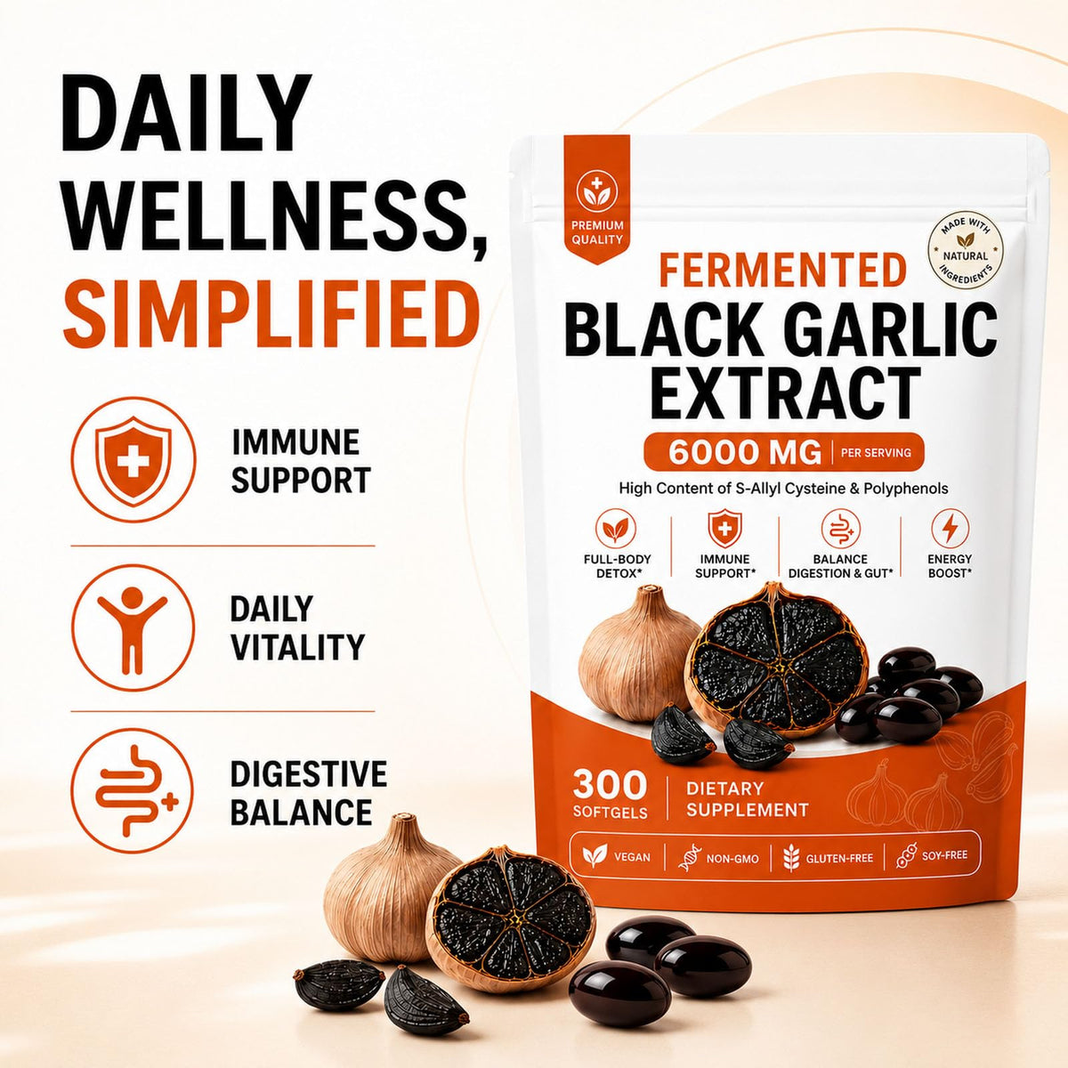Black Garlic Extract Capsules, 300 Softgels K18900