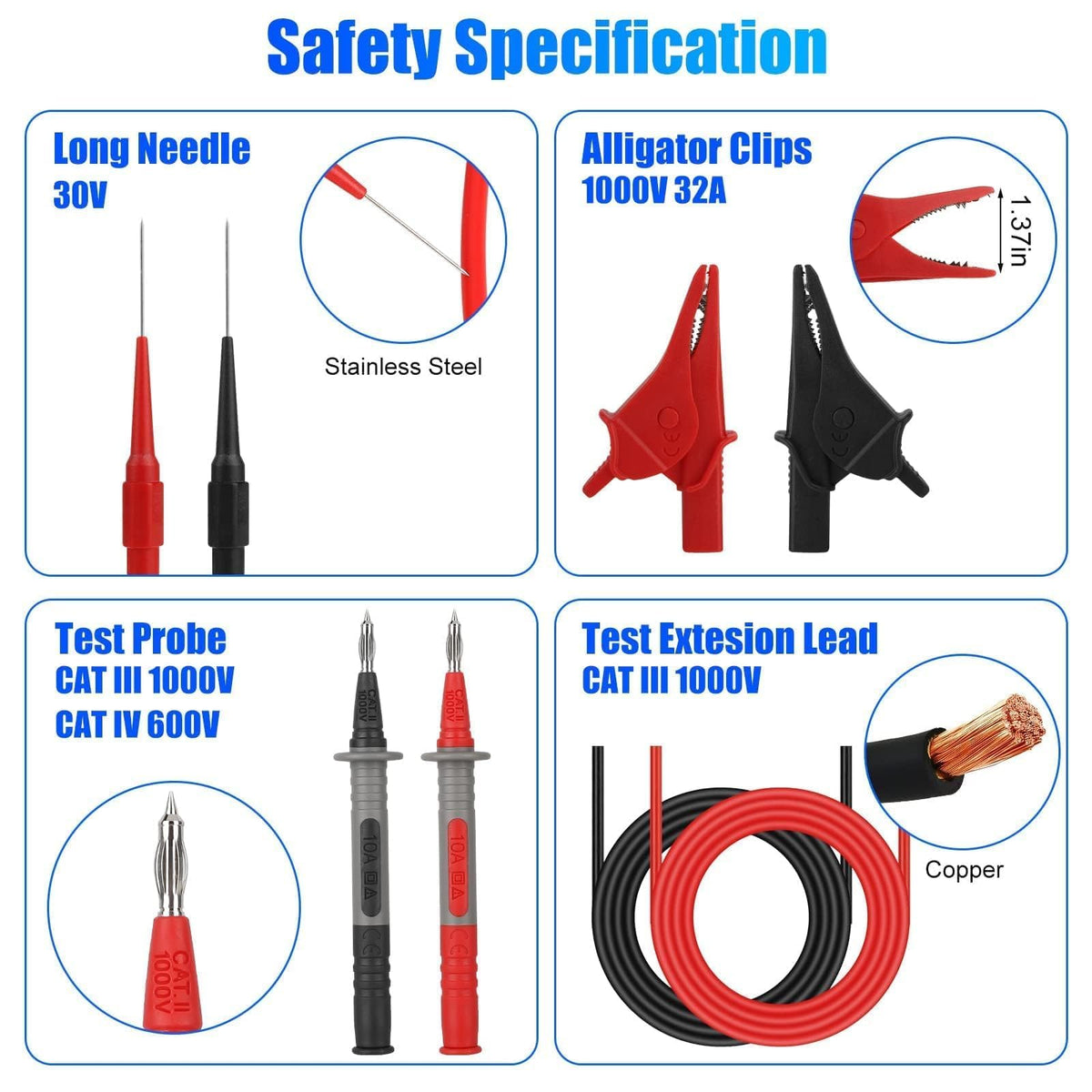 Silicone Multimeter Test Leads Kit J9634