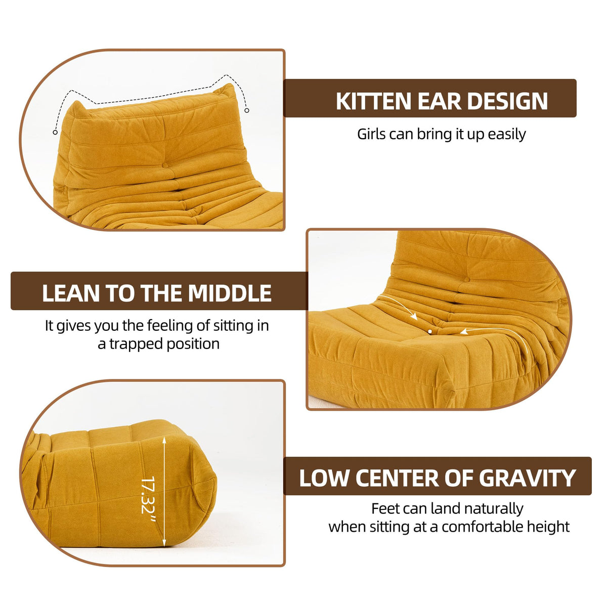 Yellow Memory Foam Bean Bag Chair K649