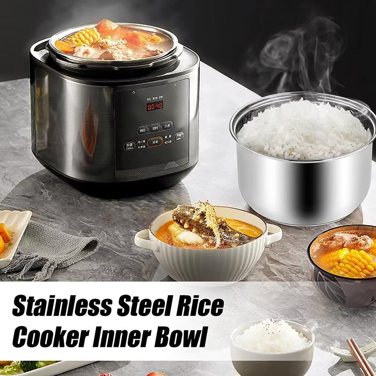 Stainless Steel Rice Cooker Inner Pot with Steamer Basket 3.0L V143833