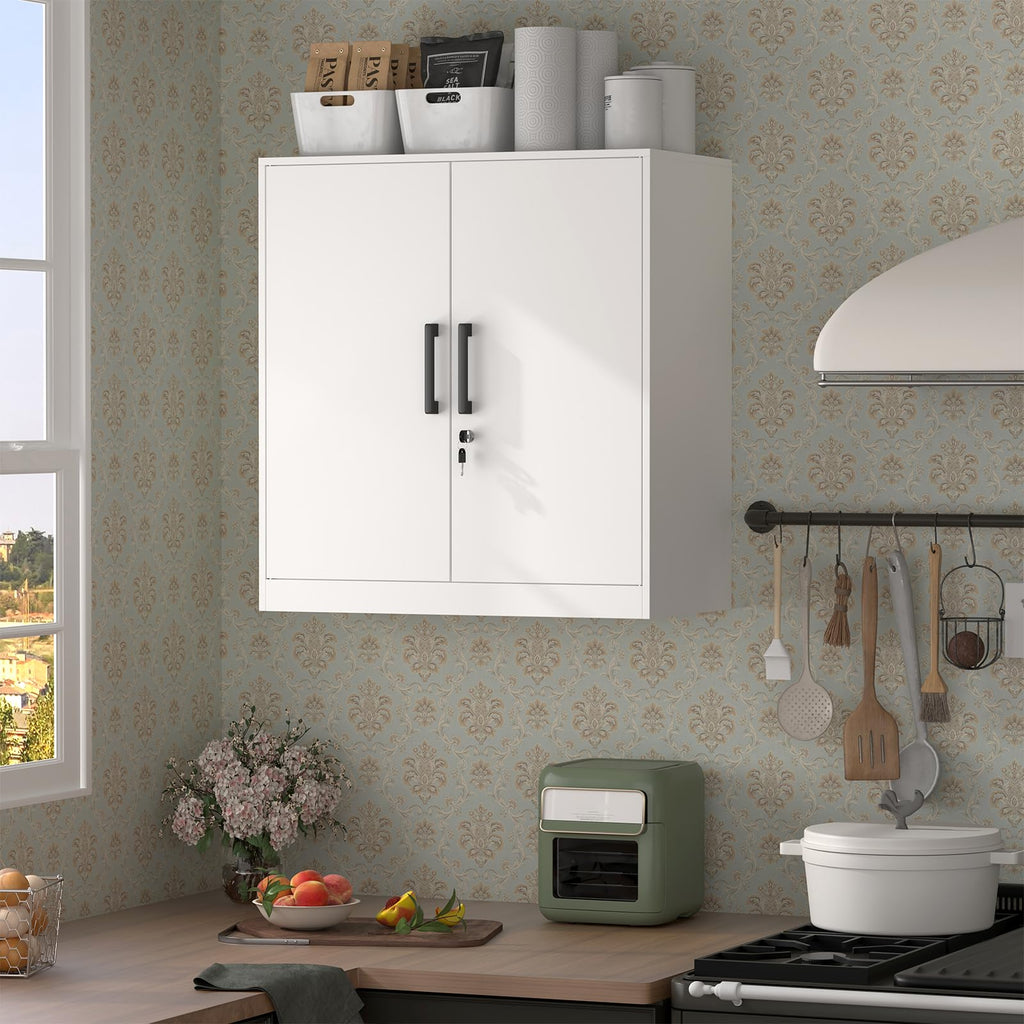 Lockable White Wall Cabinet with Adjustable Shelf T798