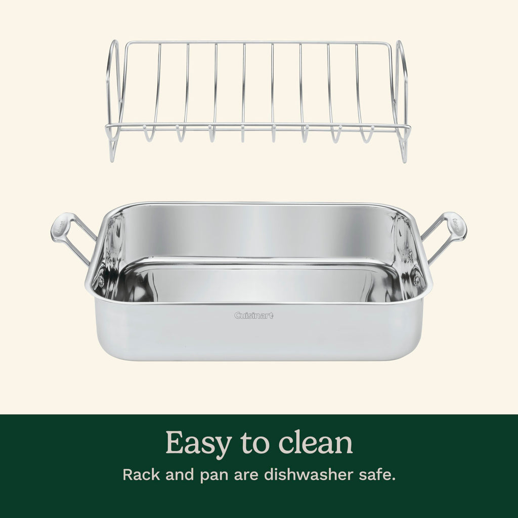16-Inch Induction Compatible Stainless Steel Roasting Pan with Rack H877