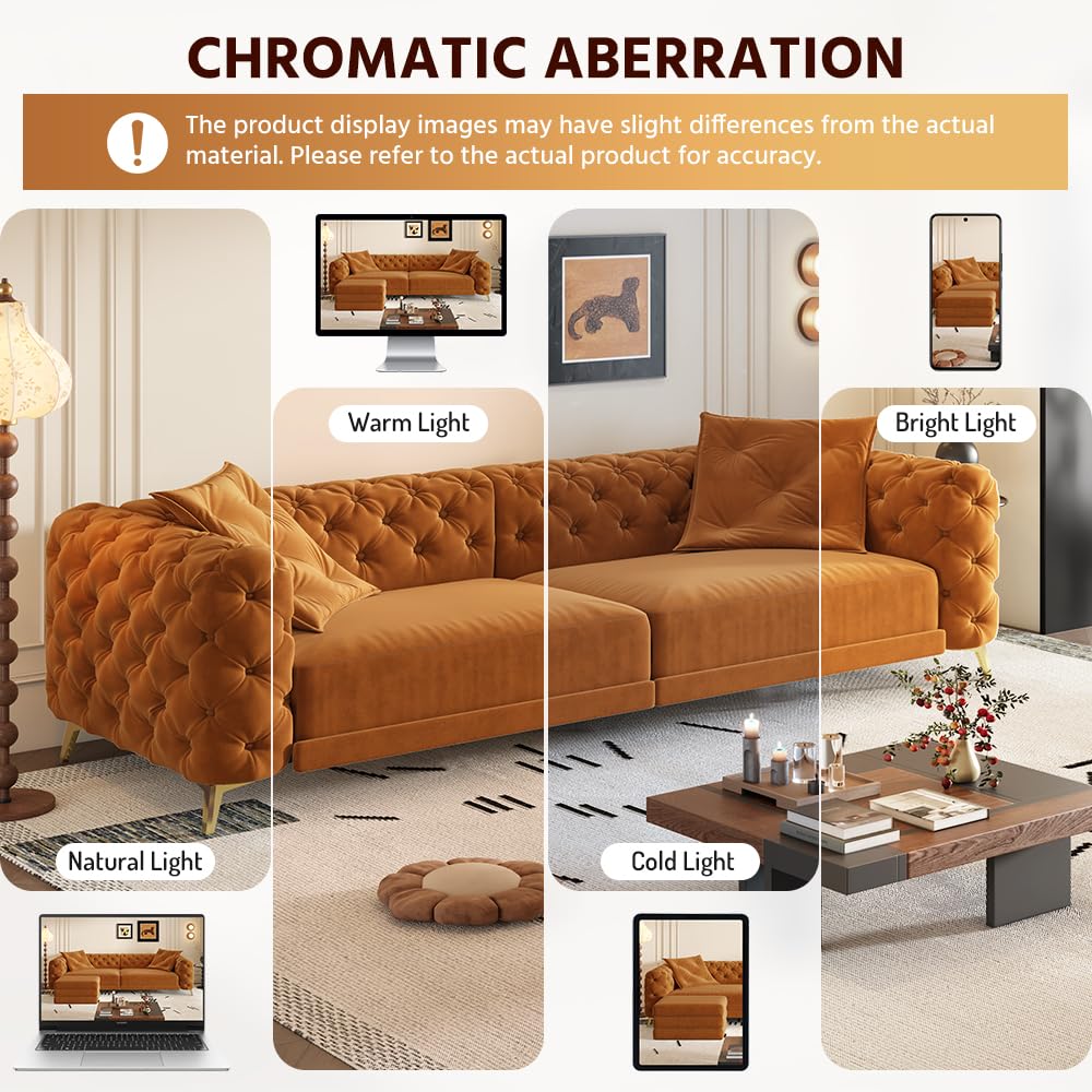 Orange Velvet Convertible Sleeper Sofa with Ottoman Y25792