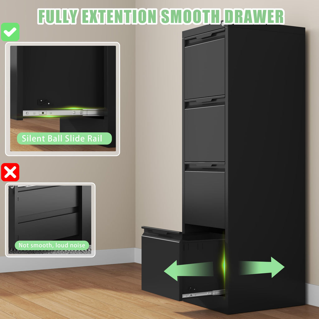 Black 4 Drawer Metal File Cabinet with Lock X382744