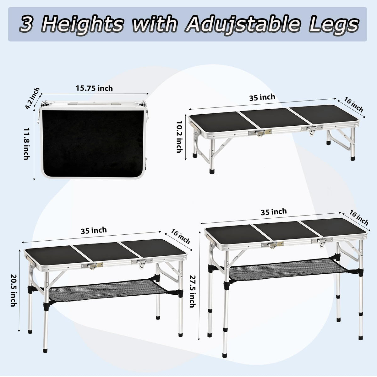 3ft Folding Camping Table with Storage Net J797
