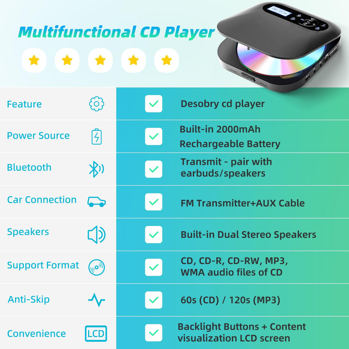 Portable CD Player with Bluetooth M3814